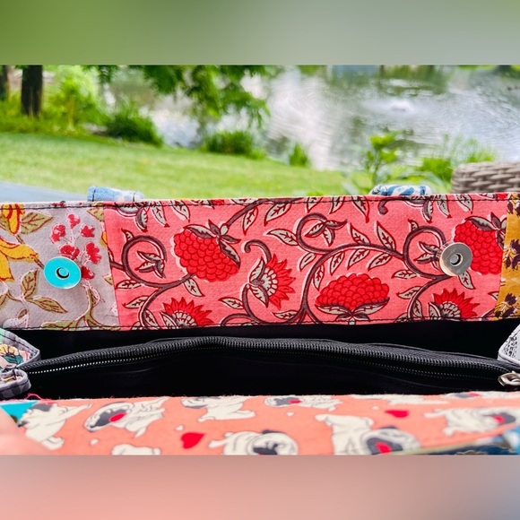 New Vibrant Unique Quilted Colorful Patchwork Tote Bag Sturdy Construction - Picture 8 of 14